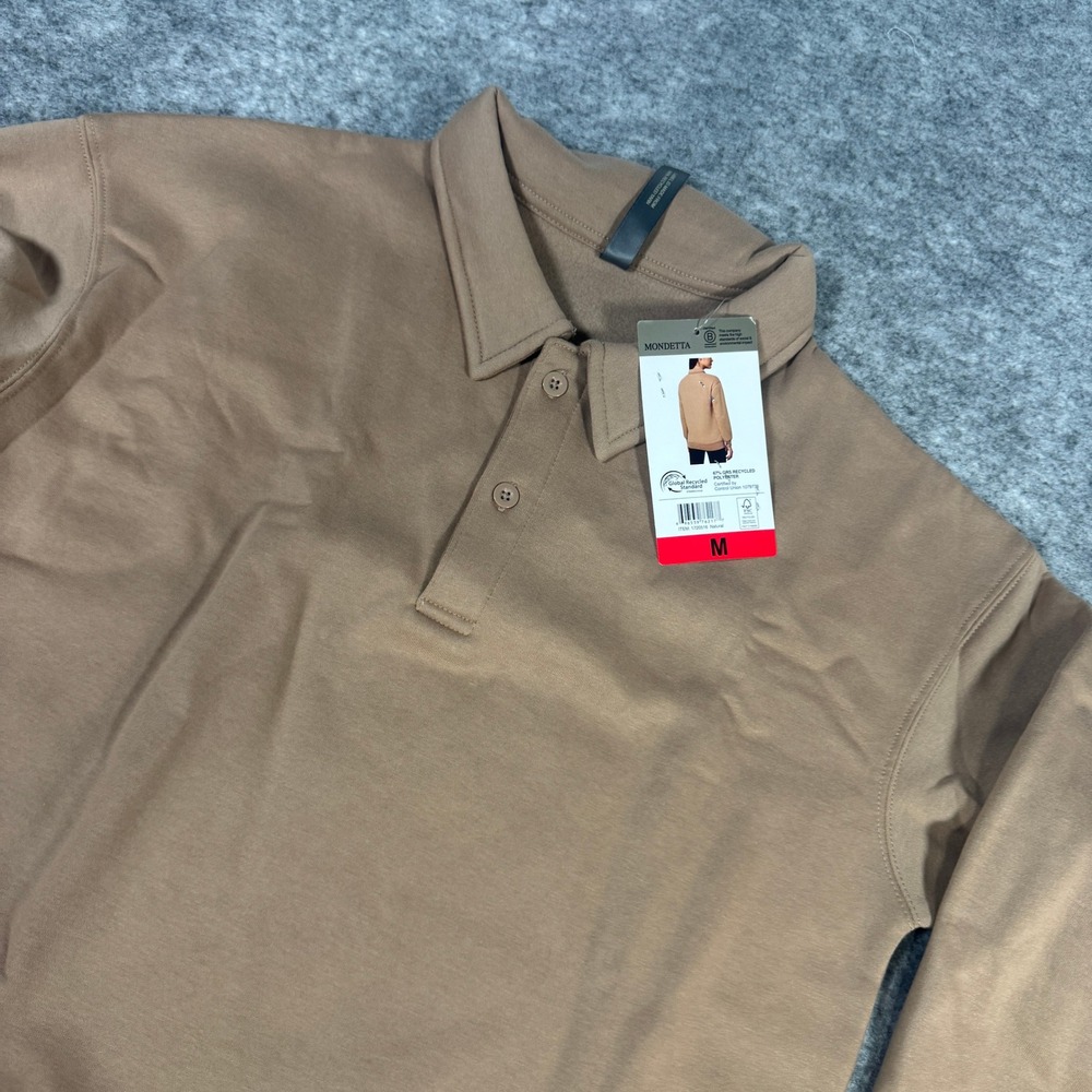 Mondetta Womens Long Sleeve Polo Sweatshirt Tan Brown Collared Pullover Size M